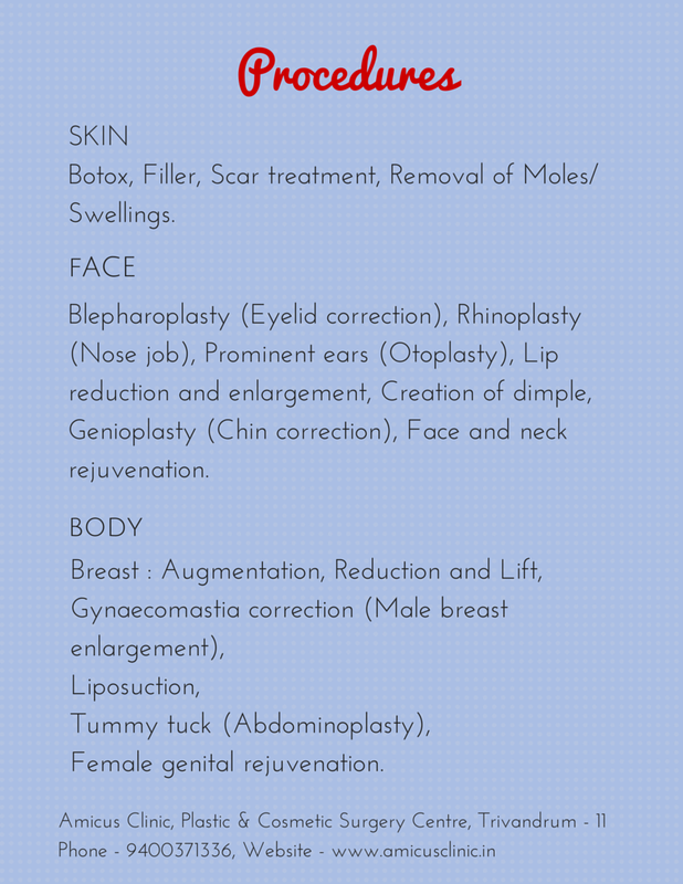 List of Cosmetic procedures in Amicus Clinic